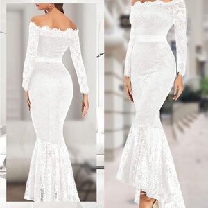 Elegant White Lace Off-Shoulder Dress XL sz 16-18